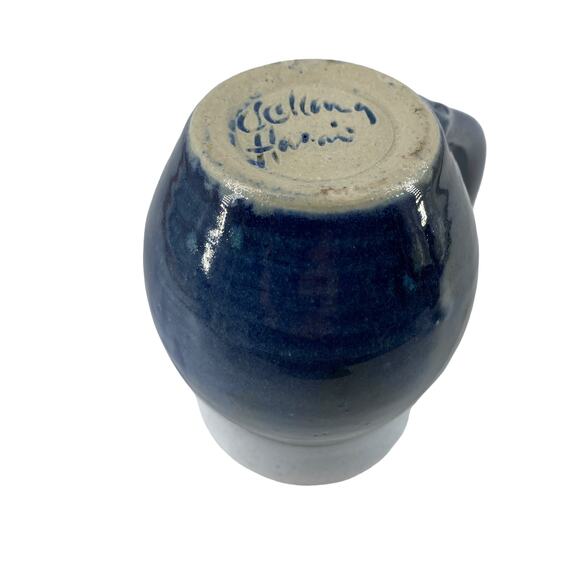 Pottery Mug Blue Signed Rustic Floral Design Coffee Tea Cup Ombre Studio Art - Picture 7 of 14